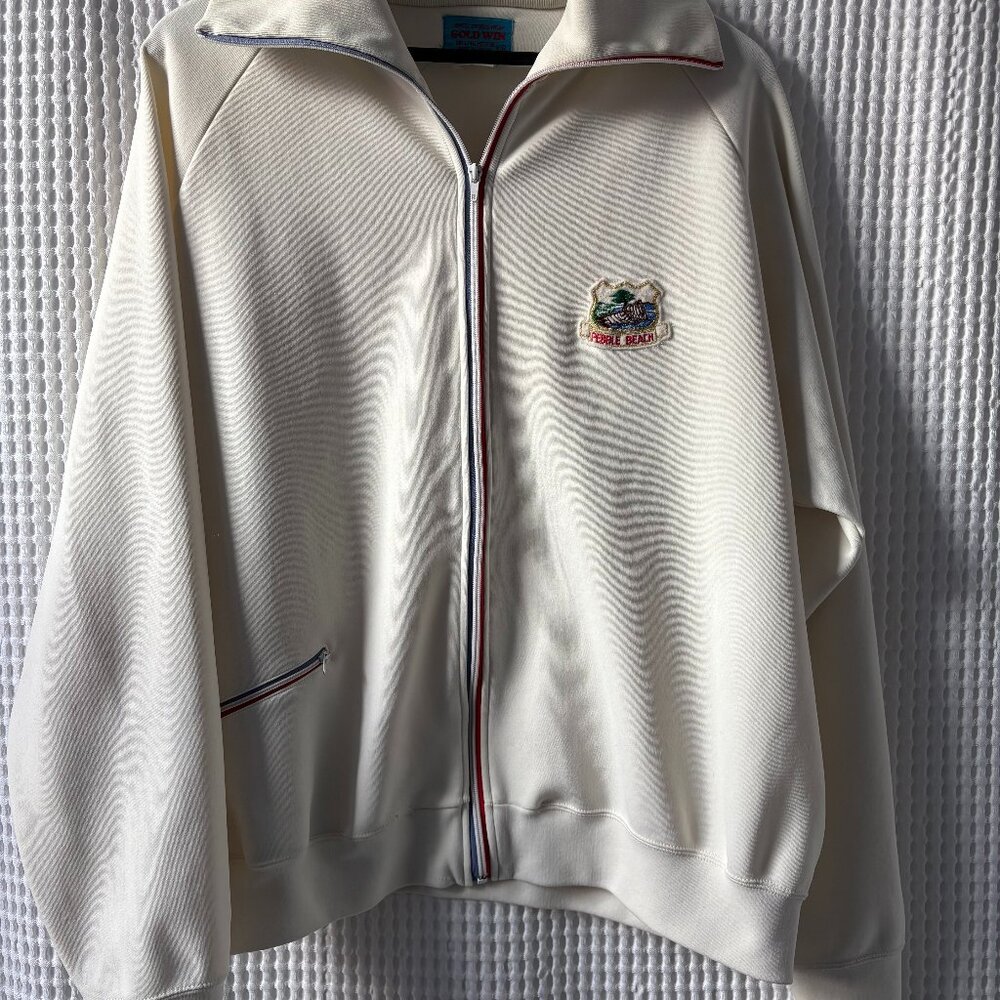 Vintage Goldwin off-white men's track jacket made in Japan Pebble Beach patch XL